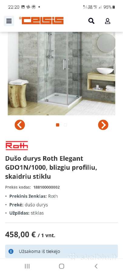 Parduodu dušo duris ir sienelę Roth