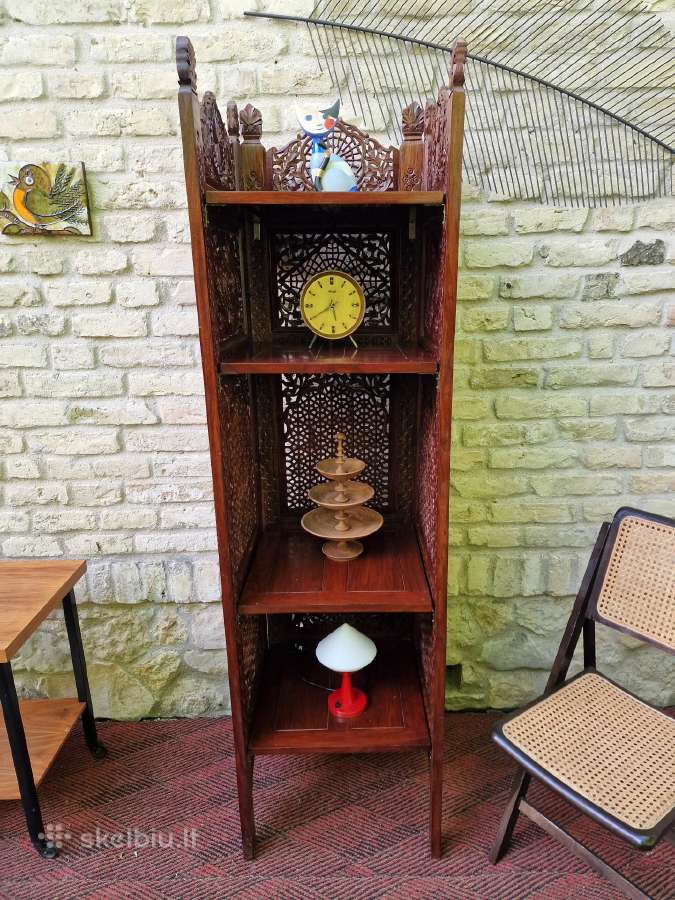 Vintažinė tikmedžio masyvo rankų darbo etažerė - nuotraukos Nr. 6