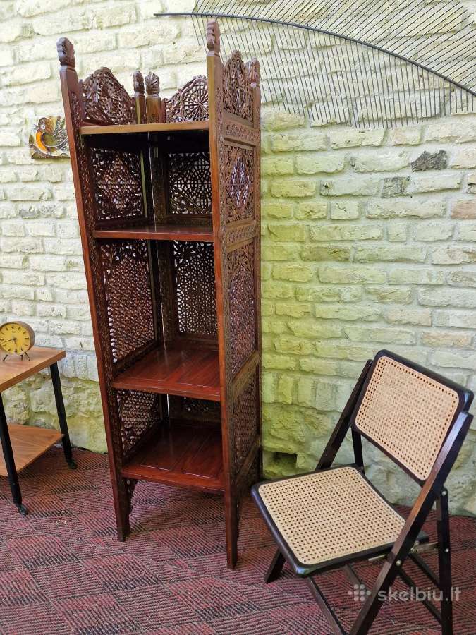 Vintažinė tikmedžio masyvo rankų darbo etažerė - nuotraukos Nr. 18