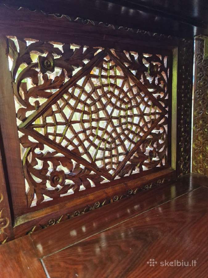 Vintažinė tikmedžio masyvo rankų darbo etažerė - nuotraukos Nr. 21