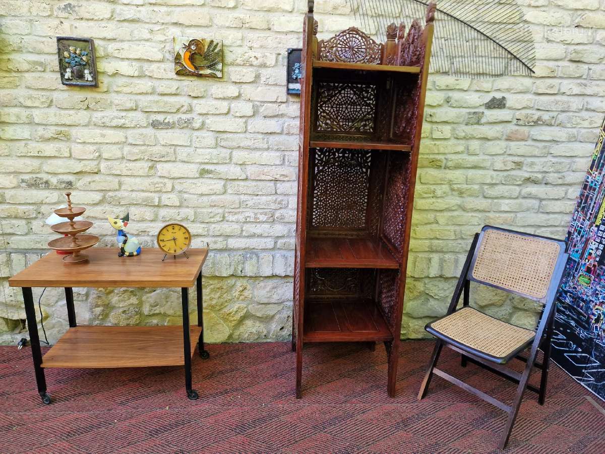 Vintažinė tikmedžio masyvo rankų darbo etažerė - nuotraukos Nr. 32