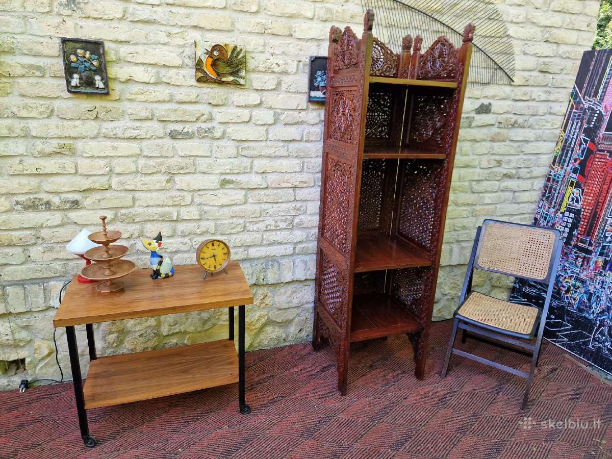 Vintažinė tikmedžio masyvo rankų darbo etažerė - nuotraukos Nr. 35