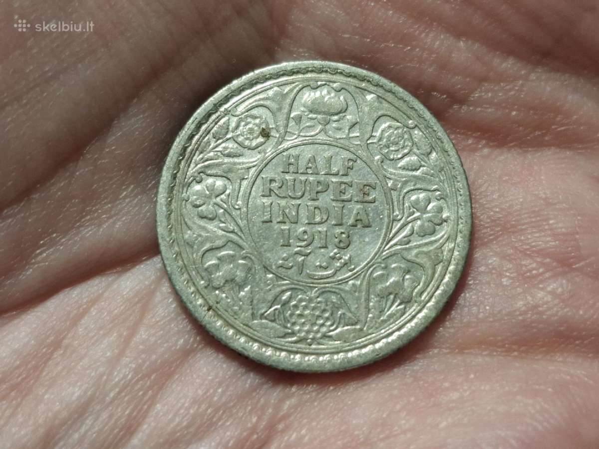 Indija 1/2 rupijos 1918 sidabras