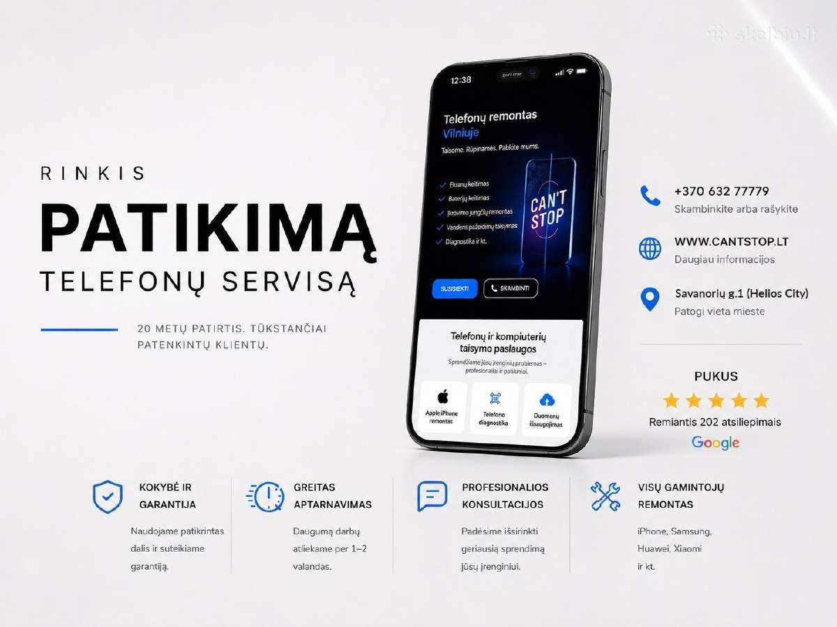 Apple iPhone, Samsung, Xiaomi telefonų remontas!