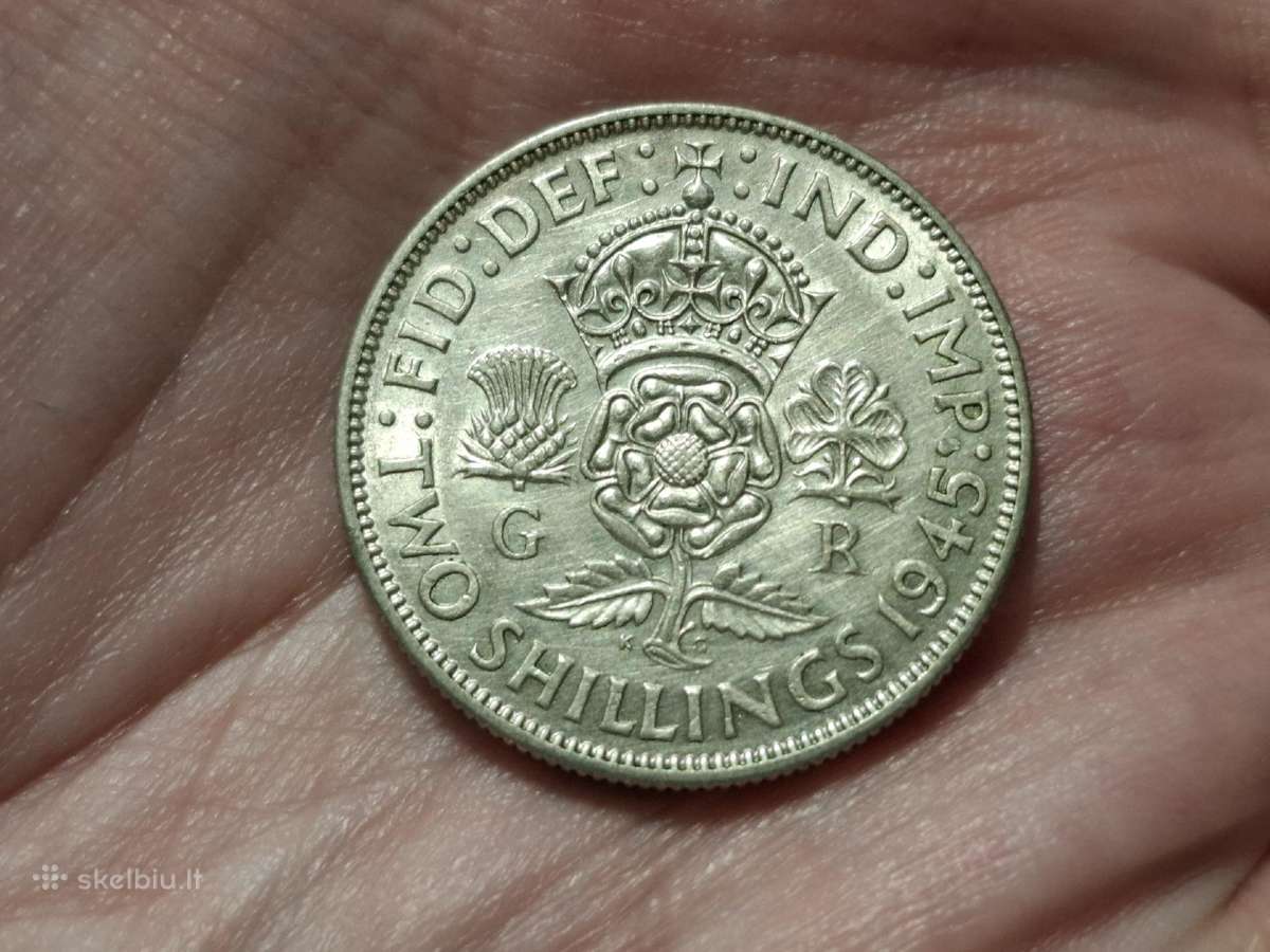 UK 2 šilingai 1945 sidabras