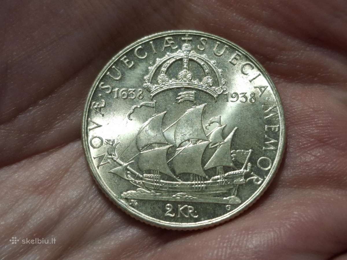 Švedija 2 kronos 1938 sidabras proginė