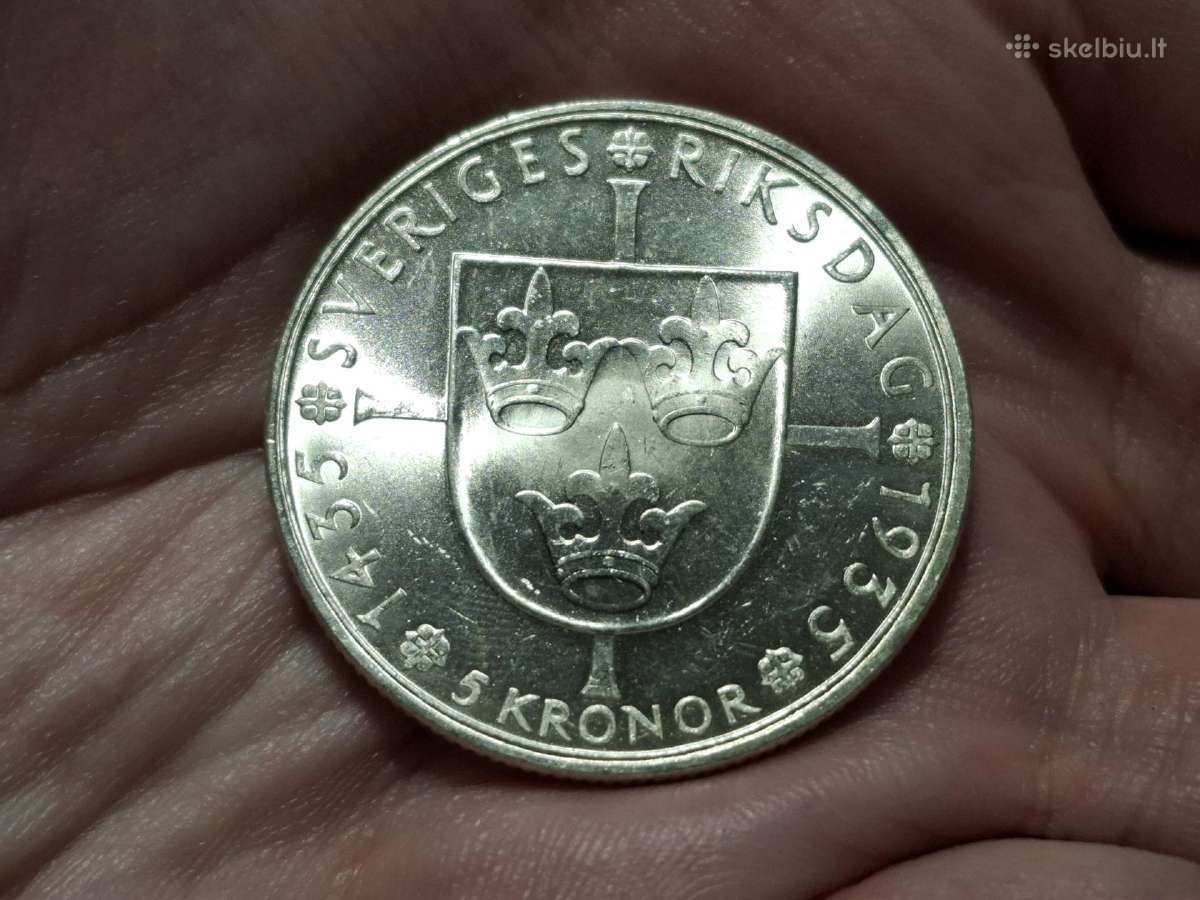 Švedija 5 kronos 1935 sidabras proginė