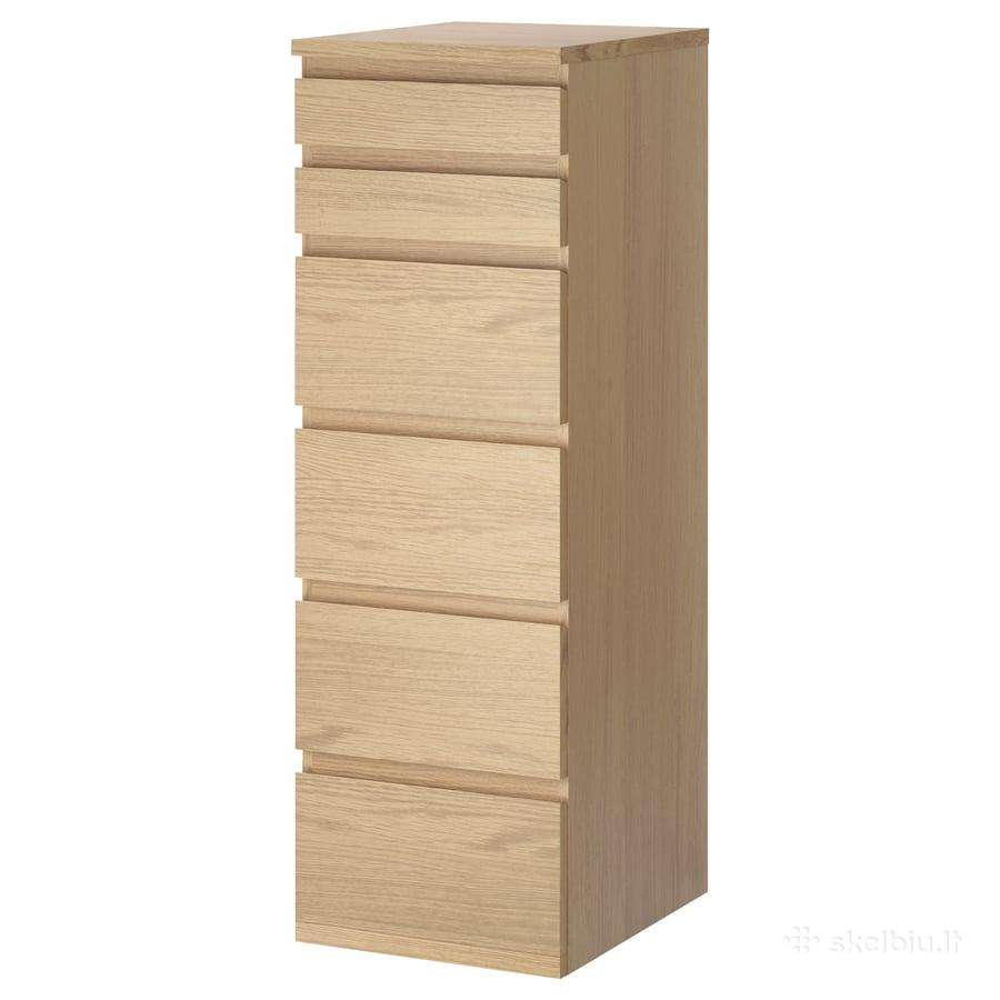 Ikea Malm 6 Stalčių Siaura Komoda su Veidrodžiu