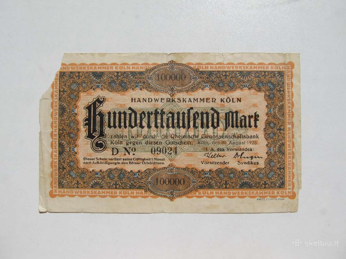100 000 markiu, Koln Vokietija , 1923