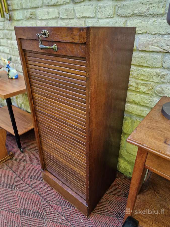 Vintažinė Art Deco ąžuolinė dokumentų spintelė