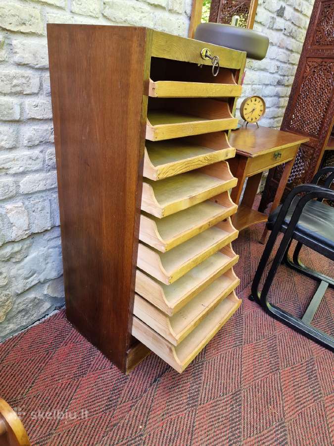 Vintažinė Art Deco ąžuolinė dokumentų spintelė - nuotraukos Nr. 5
