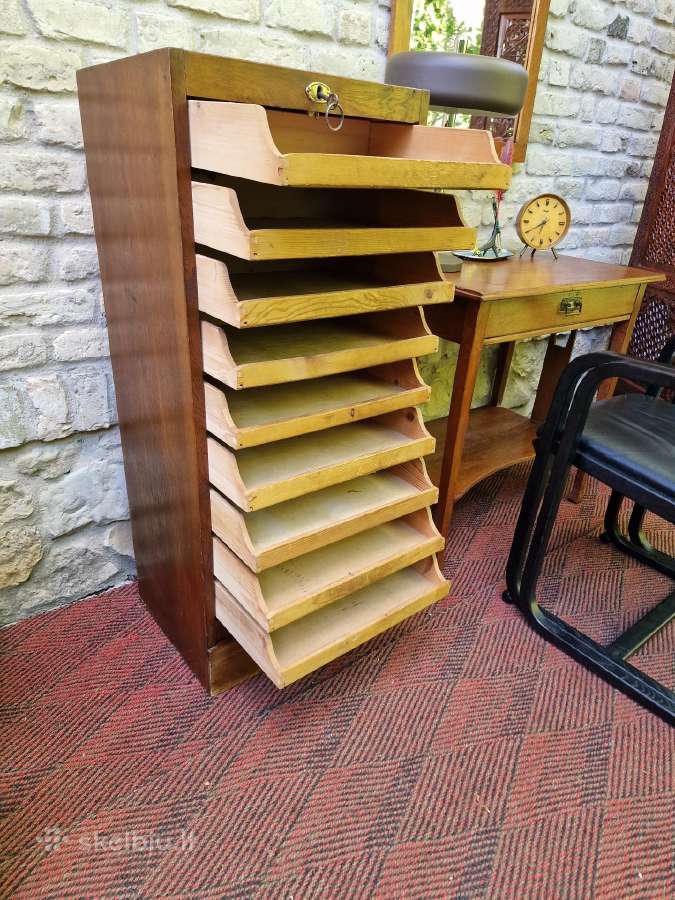 Vintažinė Art Deco ąžuolinė dokumentų spintelė - nuotraukos Nr. 11