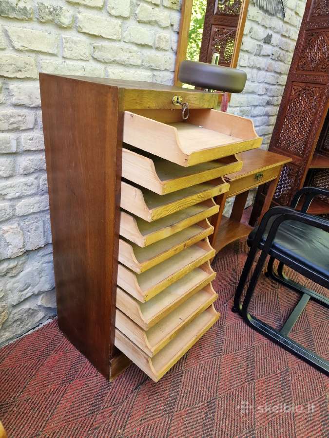 Vintažinė Art Deco ąžuolinė dokumentų spintelė - nuotraukos Nr. 15