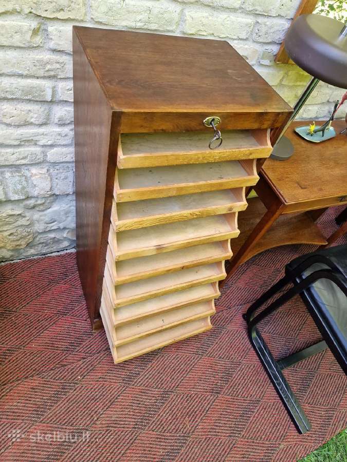 Vintažinė Art Deco ąžuolinė dokumentų spintelė - nuotraukos Nr. 29