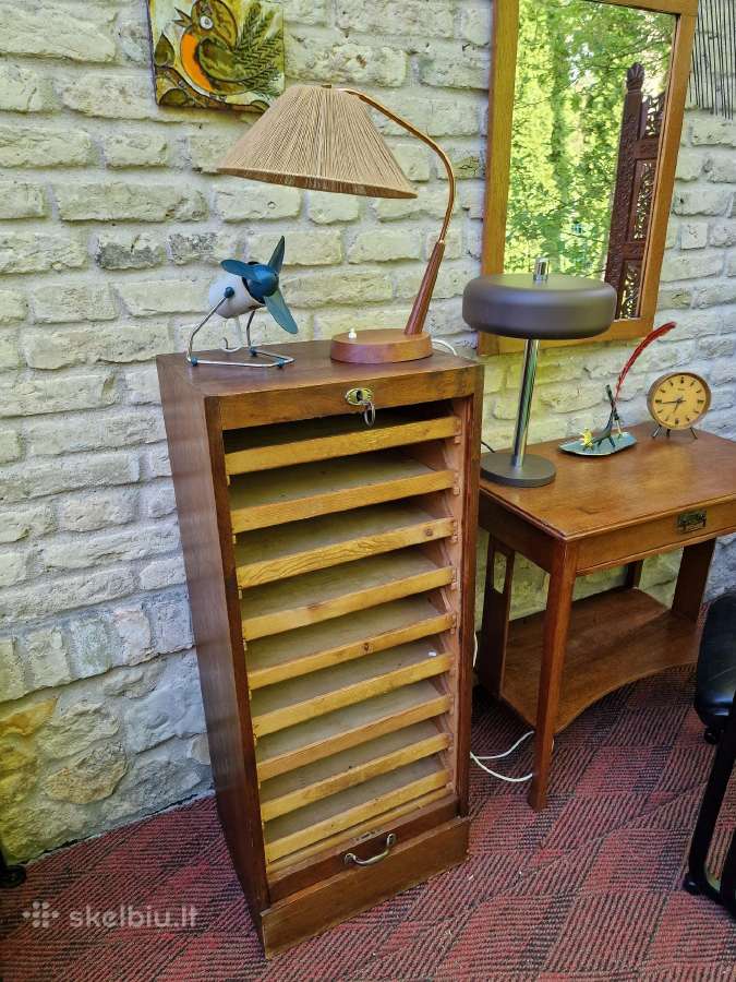 Vintažinė Art Deco ąžuolinė dokumentų spintelė - nuotraukos Nr. 32