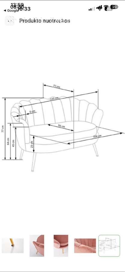 Parduodu, kaip nauja Sofa Amorinito XL, aukso/roži - nuotraukos Nr. 3