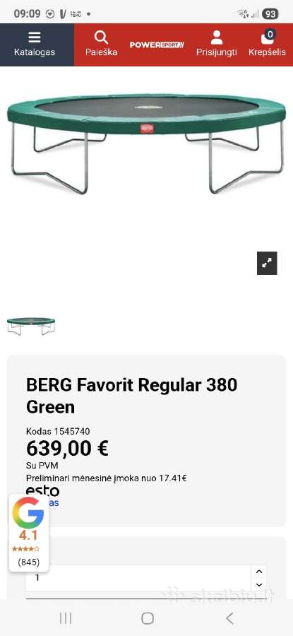 Berg Favorit 380cm žalias batutas