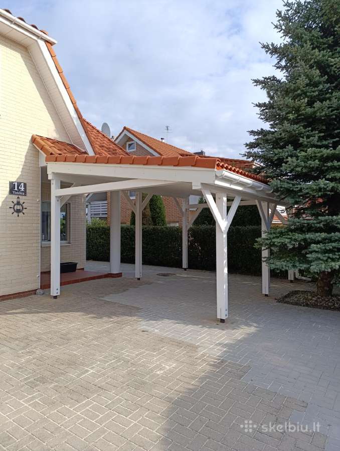 Medinės stoginės automobiliams, pavėsinės,terasos.