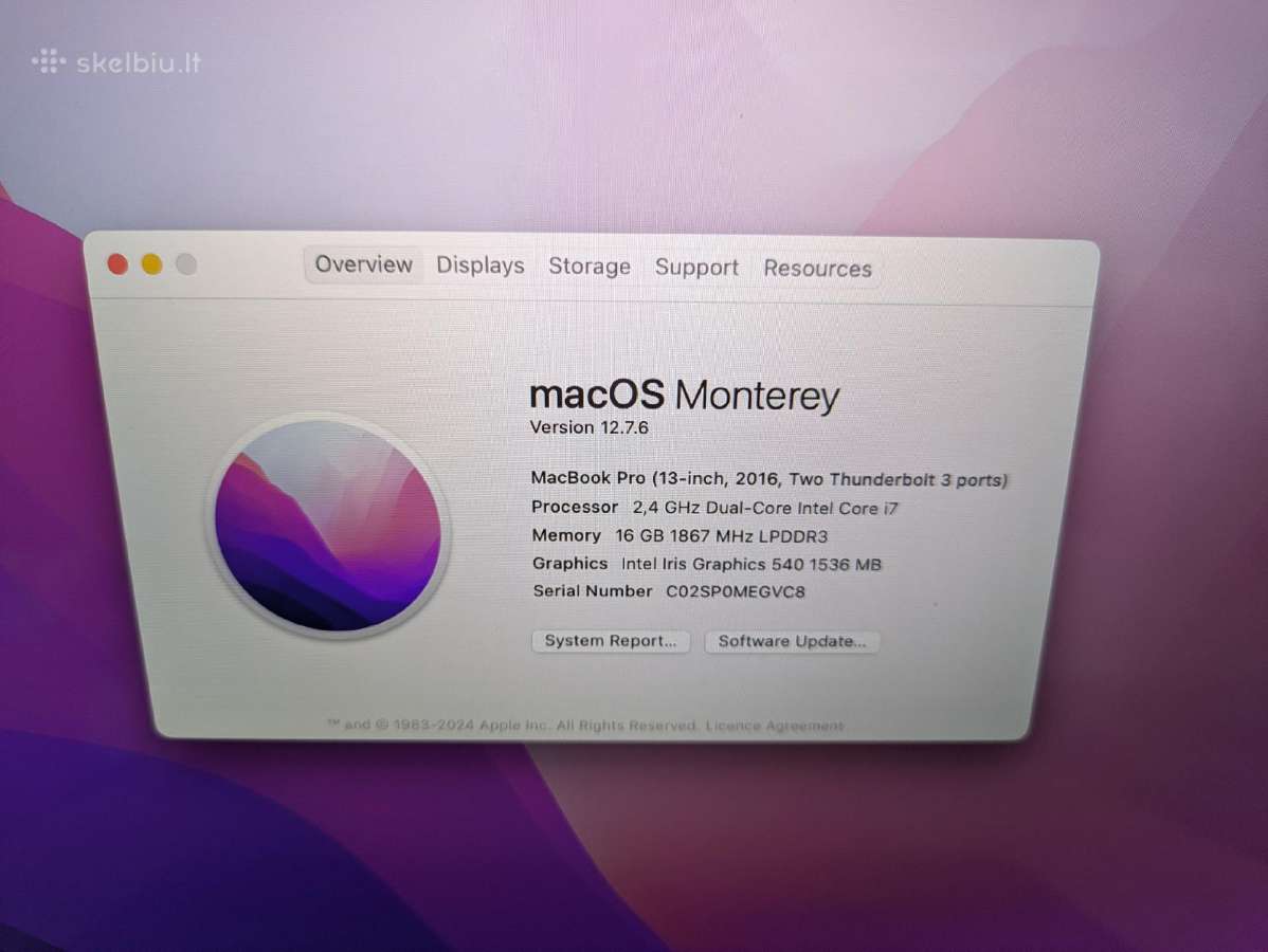 MacBook Pro 2016 (13", i7, 16gb, 1tb) - nuotraukos Nr. 2