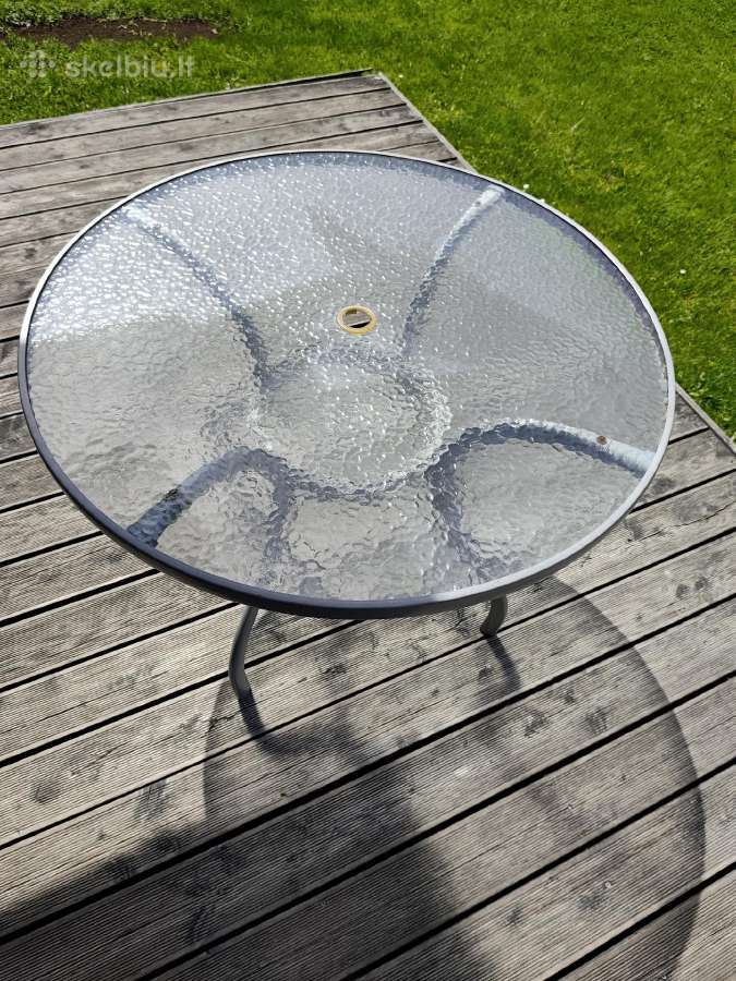 Stiklinis lauko stalas (99cm) su skėčiu