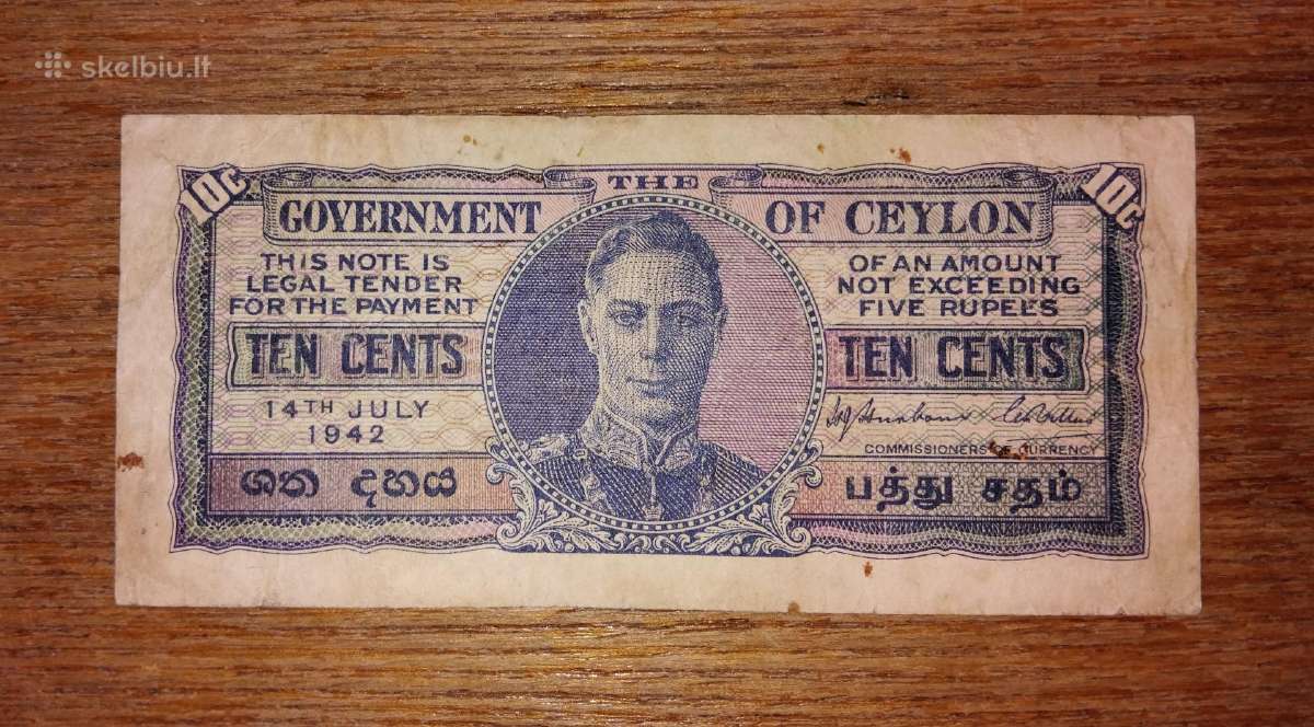 Ceylono 10 centu banknotas