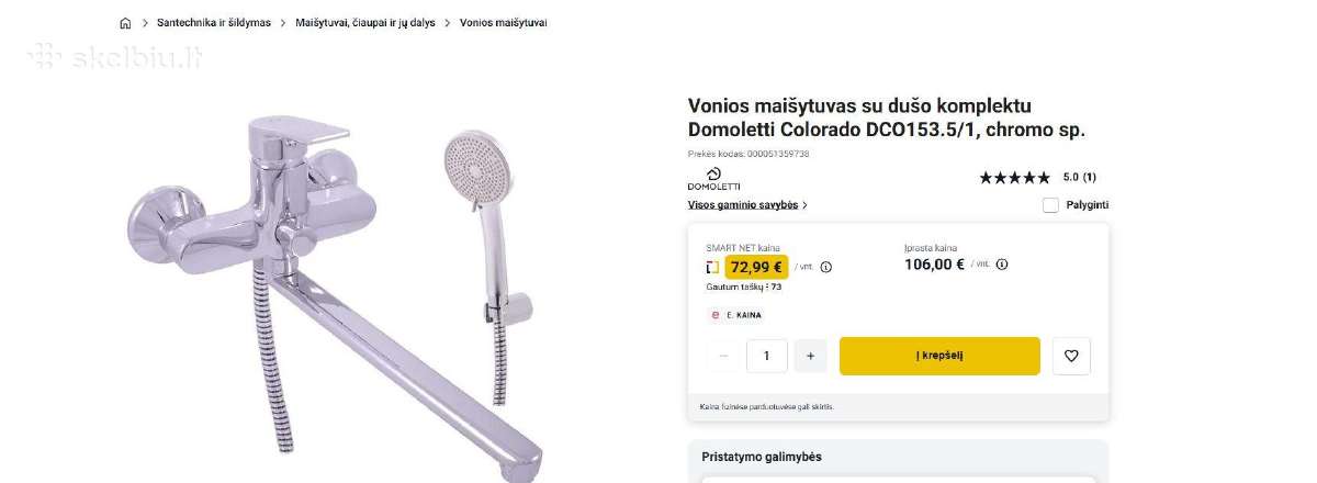 Vonios maišytuvas su dušo komplektu Domoletti Colo - nuotraukos Nr. 4
