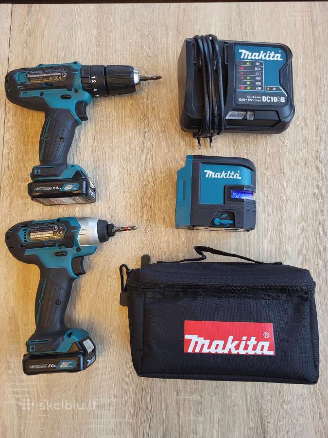Makita Hp331d, Td110d įrankiai, lazeris Sk106d