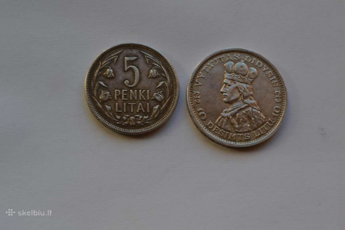 5 Litai tulpes1925 m. ,10 litu 1936 m.vytautas