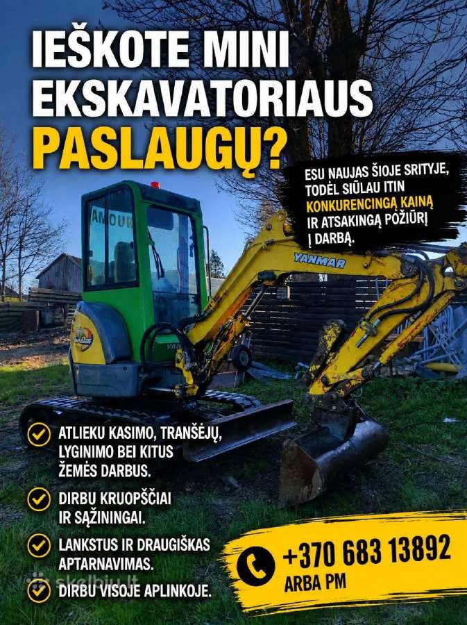 Žemės kasimo paslaugos mini ekskavatorium