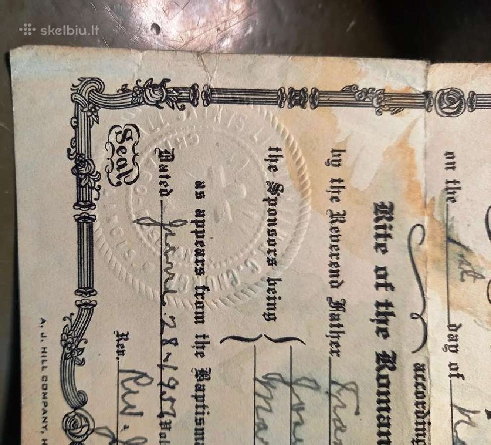 JAV Lt 1921 išeivių babtistų bažnyčios sertifikats - nuotraukos Nr. 2