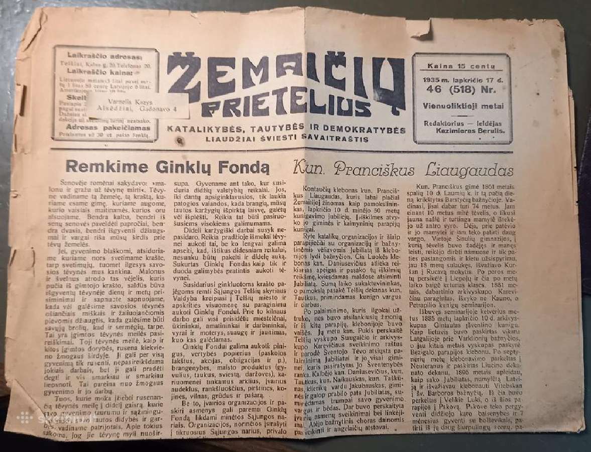 Telšiai 1932/35 "Žemaičių prietelius" laikraštei - nuotraukos Nr. 5