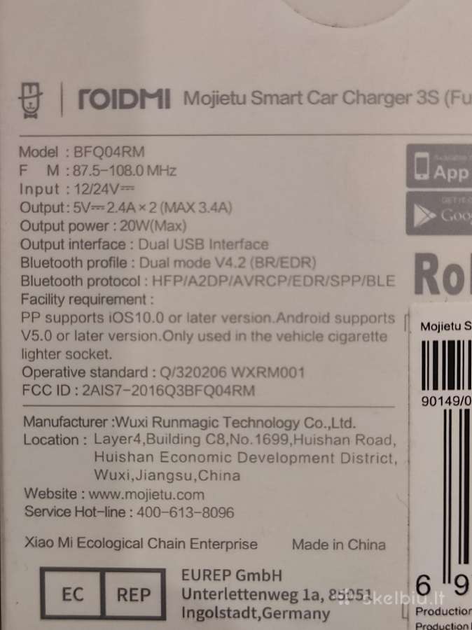 Xiaomi Roidmi 3s Fm transmiteris, pakrovėjas - nuotraukos Nr. 3