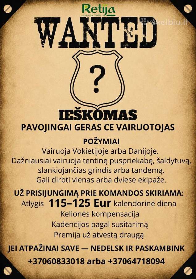 **Darbas CE vairuotojams kadencijomis po Europą**