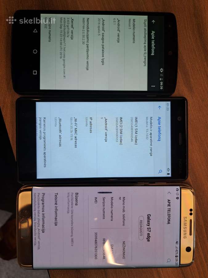 Telefonai LG Nexus, Nokia 3, Galaxy S7 edge