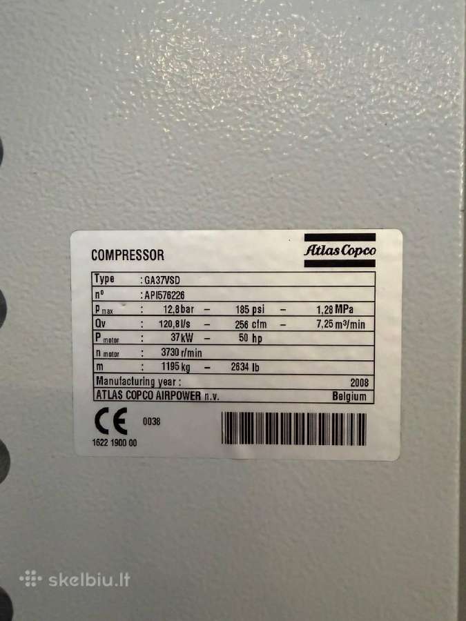 Naudotas oro kompresorius Atlas Copco Ga 37 Vsd Ff - nuotraukos Nr. 9