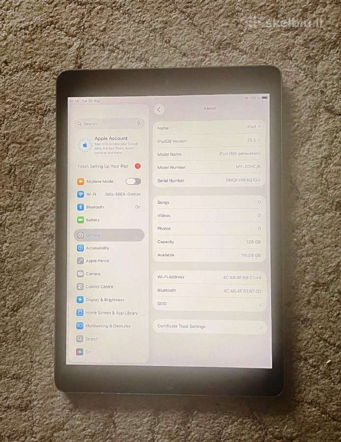 iPad 8 kartos (8th Gen) 128gb Wi-fi.