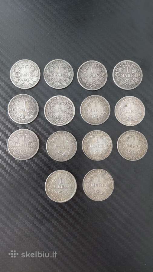 14 vnt. 1873-1915 m. Vokietijos imp. sidabrinių ma
