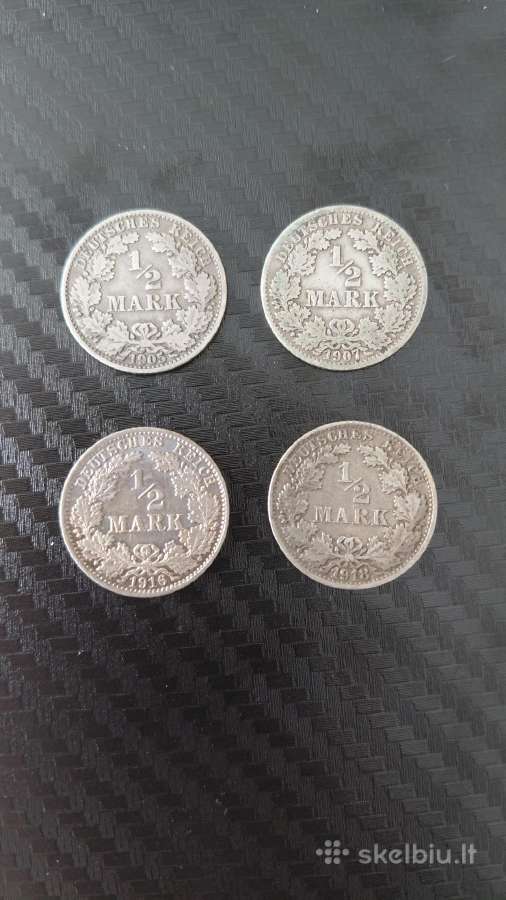 4 vnt. 1905-1918 m. Vokietijos imp. 1/2 markių