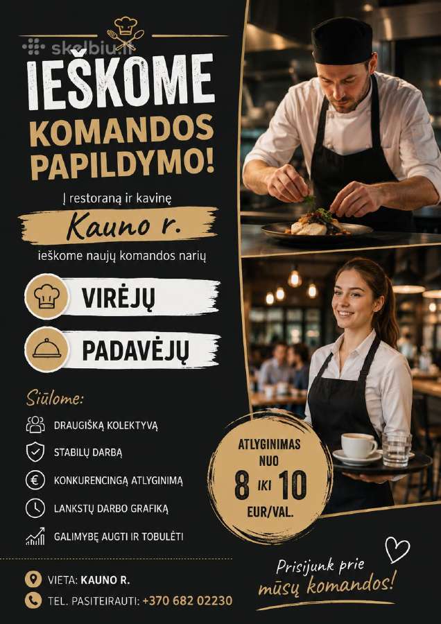 Prisijunk prie restorano ir kavinės komandos Kauno