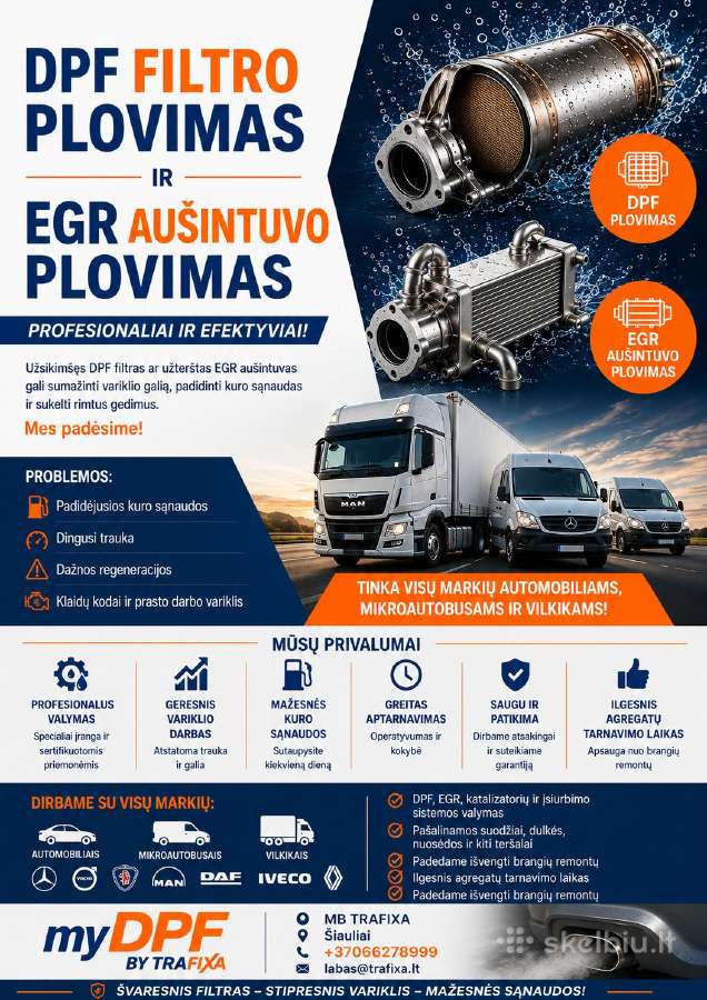 Dpf filtrų ir Egr aušintuvų plovimas