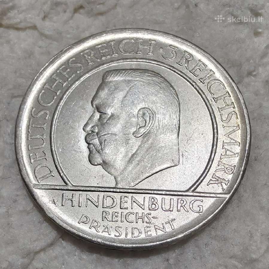Sidabrinė 3 Reichsmark 1929 J moneta Veimaras