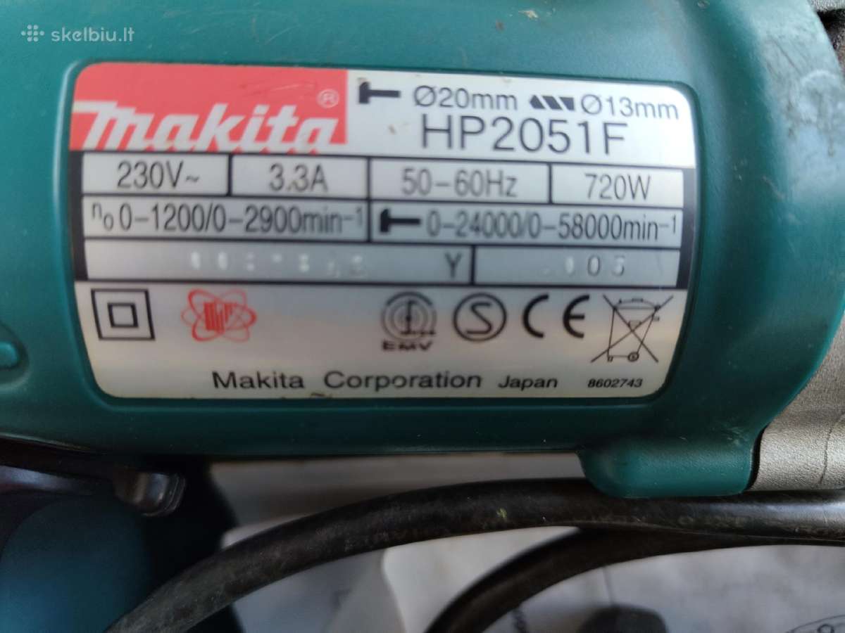 Smūginis gręžtuvas Makita Hp2051f su lagaminu - nuotraukos Nr. 3