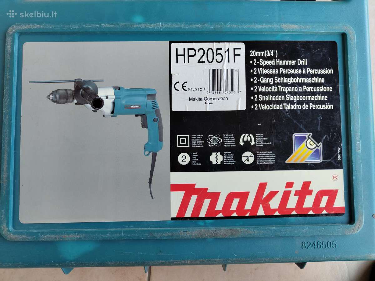 Smūginis gręžtuvas Makita Hp2051f su lagaminu - nuotraukos Nr. 4