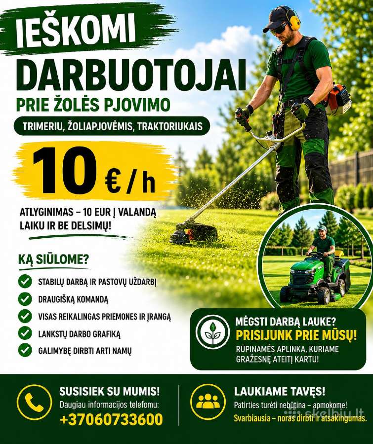 Žolės pjovėjas su vairuotojo pažymėjimu