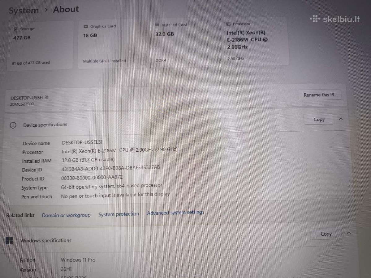 P72 Xeon E-2186m 32gb RAM 512gb SSD P5200 16gb - nuotraukos Nr. 4
