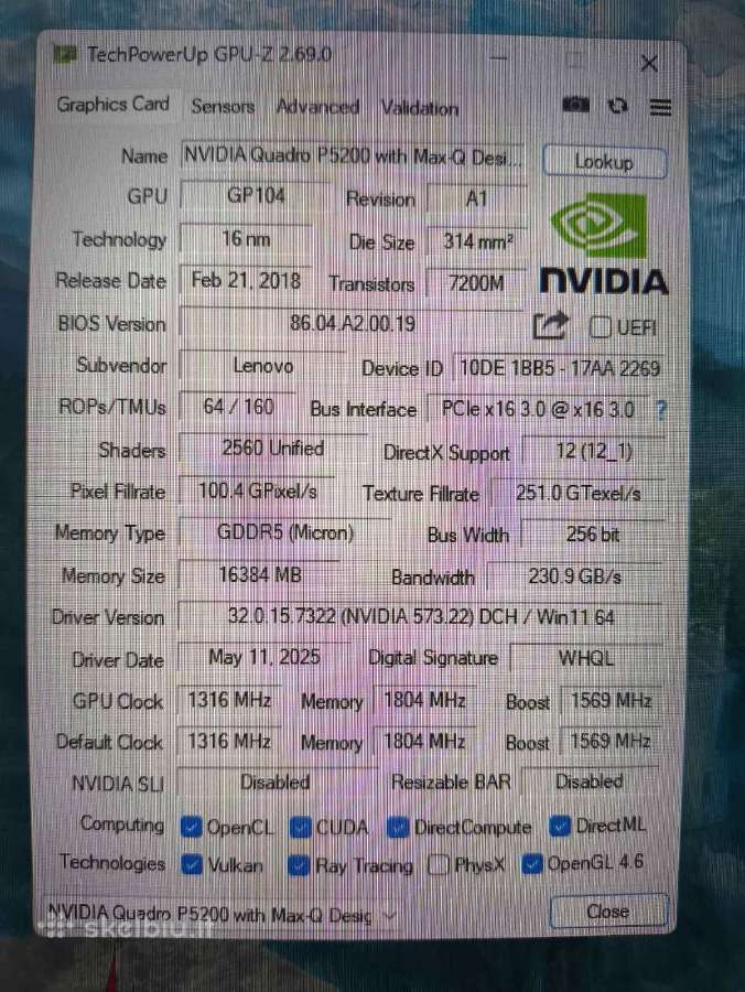 P72 Xeon E-2186m 32gb RAM 512gb SSD P5200 16gb - nuotraukos Nr. 6