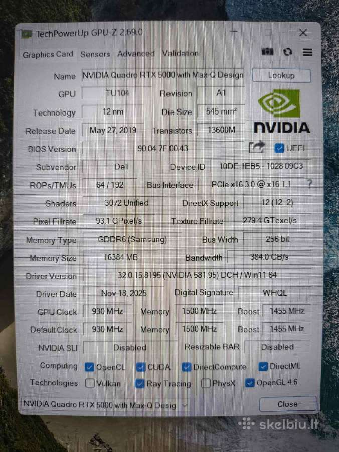 Precision i7-10850h 32gb 512gb SSD Rtx 5000 Max-q - nuotraukos Nr. 6