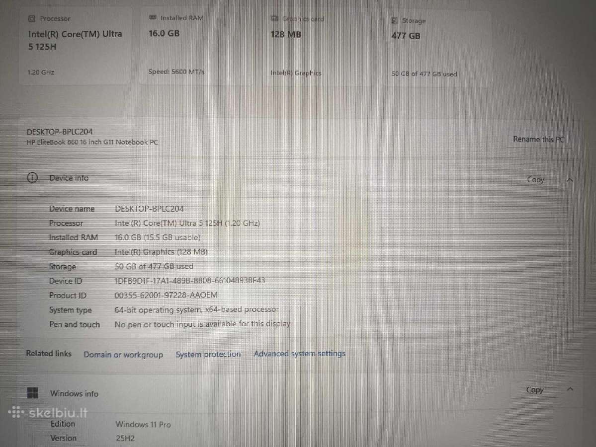 Elitebook 860 G11 Ultra 5 125h 16gb 512gb SSD 7% - nuotraukos Nr. 5