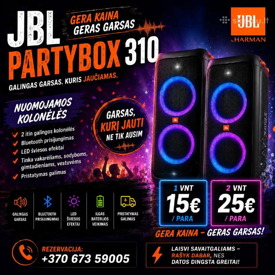 Jbl partybox 310 Kolonėlės, kolonėlių nuoma