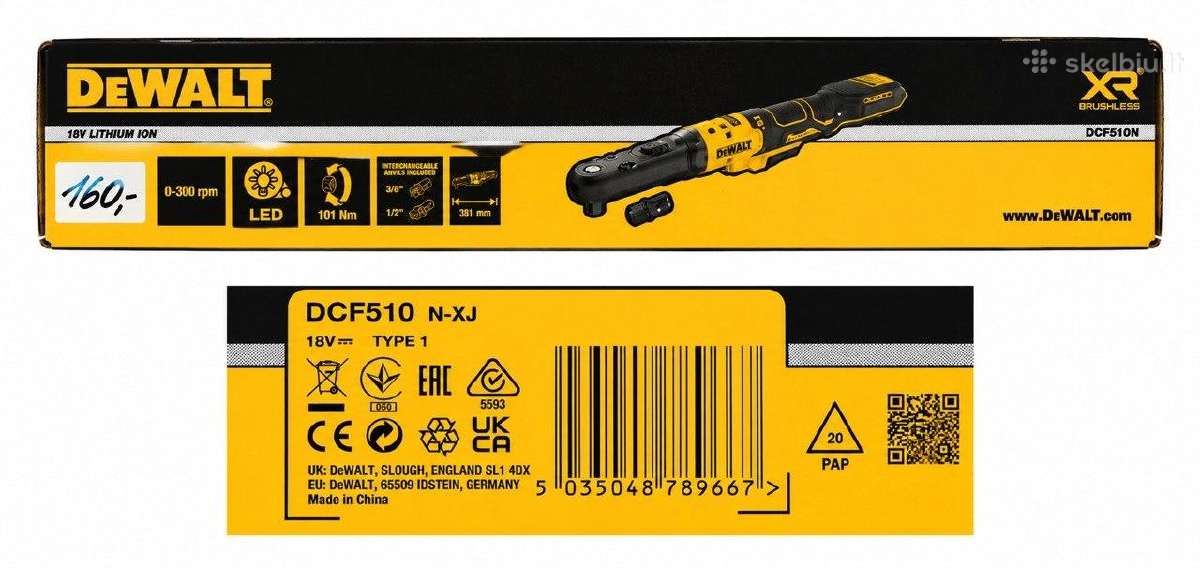 Akumuliatorinė terkšlė Dewalt Dcf510n-xj, 18 V